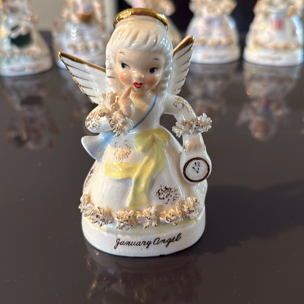 Napco Japan January Birthday Angel Vintage 1950s Figurine Springtime Bouquet